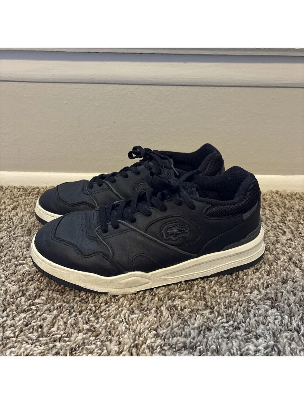 Lacoste Men's Lineshot 223 Leather Sneakers Shoes Black White US Size 11.5